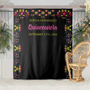 Tapete De Parede Fundo de Foto de Festa Mexicana Floral Preta