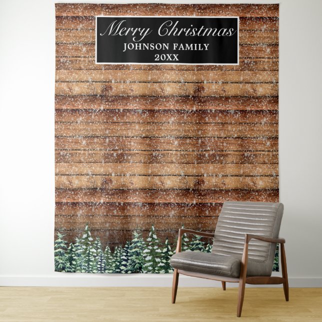 Tapete De Parede Fundo de Foto Floresta de Madeira Nevada Feliz Nat (In Situ)