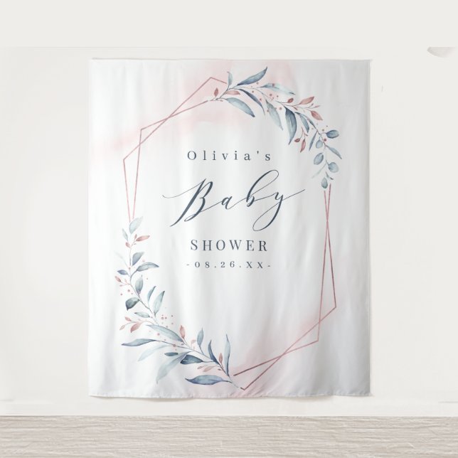 Tapete De Parede Fundo de Foto para Chá de Bebê Rose Gold Blue Gree (Frente)