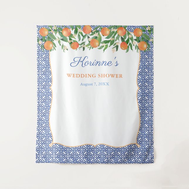 Tapete De Parede Fundo de Foto para Chá de Noiva Azul Cobalto Laran (Frente)