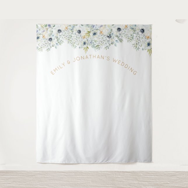 Tapete De Parede Fundo de fotografia para casamento com flores e fo (Frente)