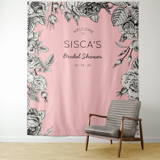 Tapete De Parede Fundo de fotografia para chá de noiva rosa preto v (In Situ)