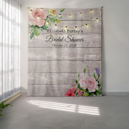 Tapete De Parede Fundo de Fotos de Chá de Noiva com Flores e Luzes