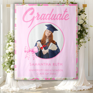 Tapete De Parede Fundo de Graduação com Laço Xadrez Rosa Flor Silve