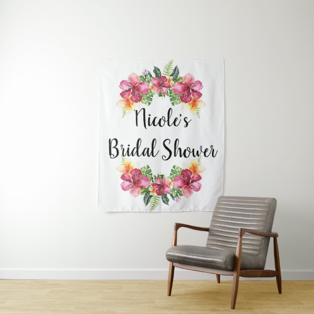 Tapete De Parede Fundo de Luau Botânico de Hibisco Floral Tropical (In Situ)