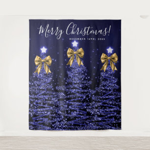 Tapete De Parede Fundo de Natal Azul Marinho Árvores de Natal Doura