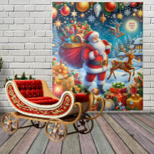 Fundo de Natal com Papai Noel e Rena