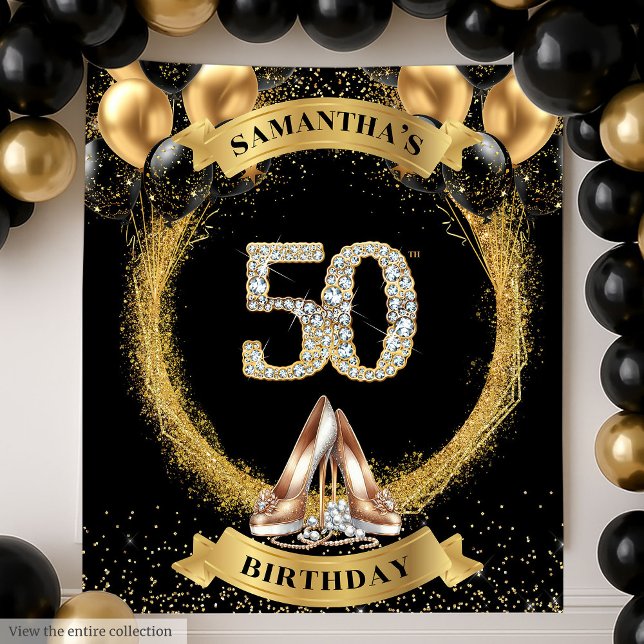 Tapete De Parede Fundo de Números de Diamante Luxo com Balões Doura (Luxe Diamond Numbers Backdrop with Gold Balloons

)