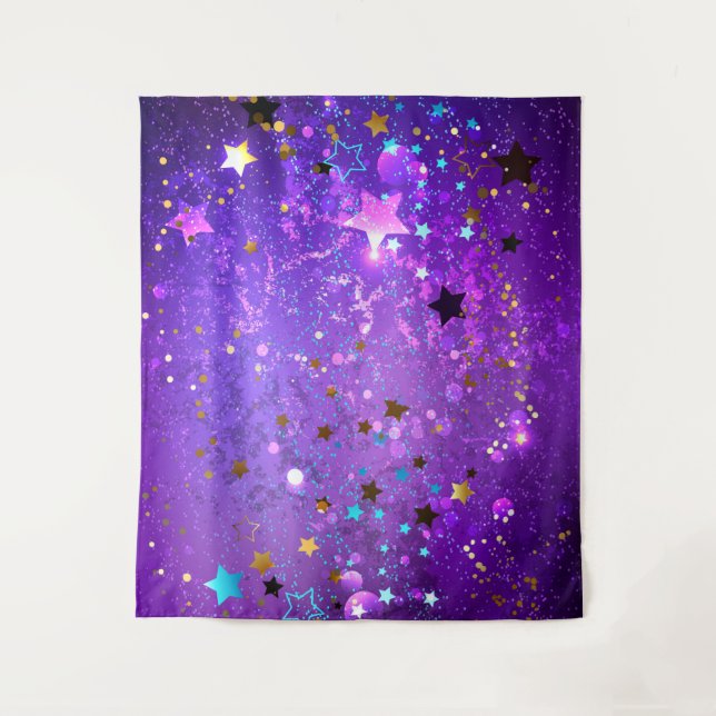 Tapete De Parede Fundo de papel alumínio roxo com estrelas (Frente)