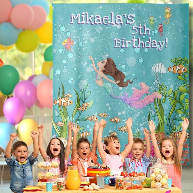 Tapete De Parede Fundo de parede Sereia Rosa Morena sob o Mar (Criador carregado)