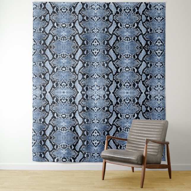 Tapete De Parede Fundo de pele de cobra Python em jeans azul (In Situ)