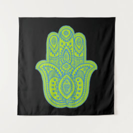 Tapete De Parede Fundo Design Verde e Preto do Hamsa