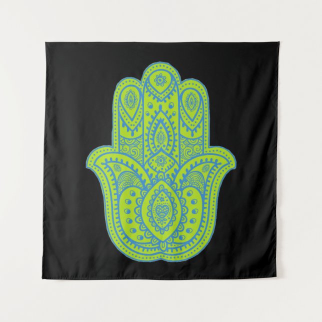 Tapete De Parede Fundo Design Verde e Preto do Hamsa (Frente)