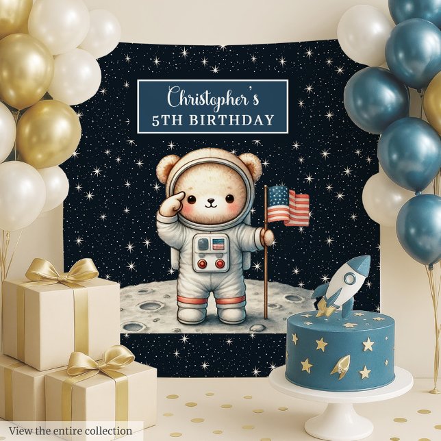 Tapete De Parede Fundo do Astronauta ursinho para o Partido do Meni (Teddy Astronaut Backdrop for Little Boy’s Party)
