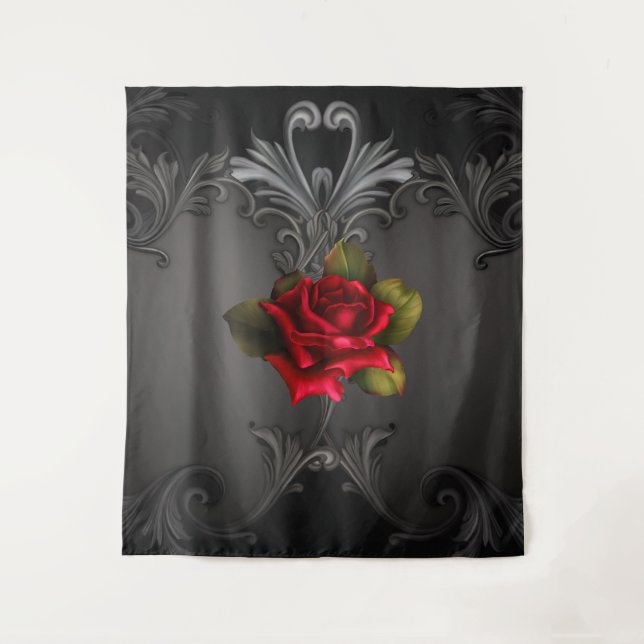 Tapete De Parede Fundo Elegante rosa vermelha e Gótico Preto (Frente)