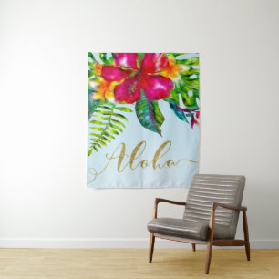 Tapete De Parede Fundo Floral Elétrico Dourado Aloha Luau Havaiano