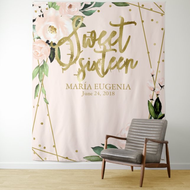 Tapete De Parede Fundo Floral Rosa com Lamina Dourada para Festa de (In Situ)