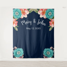 Tapete De Parede Fundo Fotográfico Botânico Floral Azul e Rosa