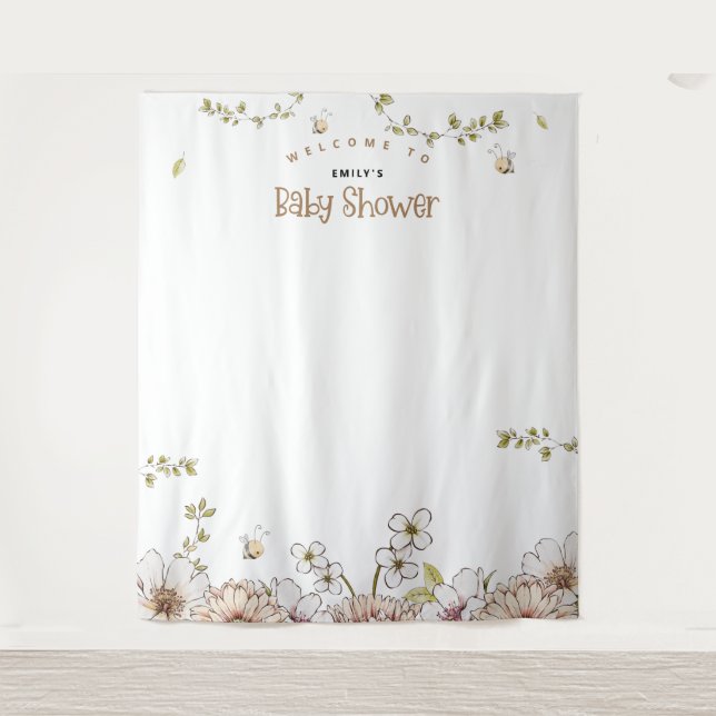 Tapete De Parede Fundo Fotográfico Chá de Bebê Bumblebee Florals (Frente)