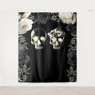 Tapete De Parede Fundo Fotográfico Esqueleto Creme Preto