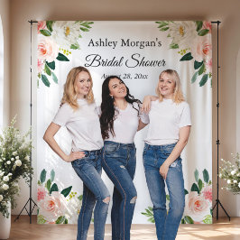 Tapete De Parede Fundo Fotográfico para Chá de Noiva Floral Rosa En