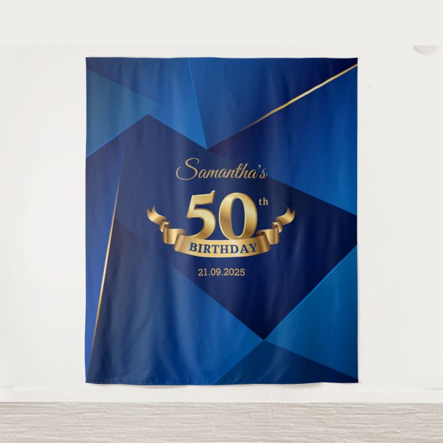 Tapete De Parede Fundo moderno azul royal para aniversário de 50 an (Frente)