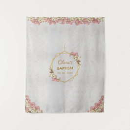 Tapete De Parede Fundo para Batismo Dourado Orquídea Rosa Mármore G