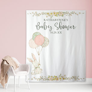Tapete De Parede Fundo para Chá de Bebê Floral de Coelhinho Rústico