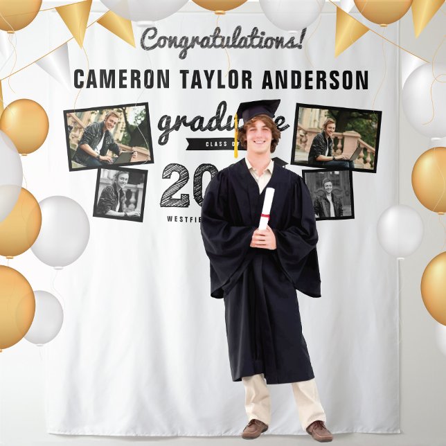 Tapete De Parede Fundo para Foto de Graduação da Turma de 2024 Grad (2024 Black Sketch Graduation Party 4 Photo Backdrop by fat*fa*tin @ www.zazzle.com/color_therapy)