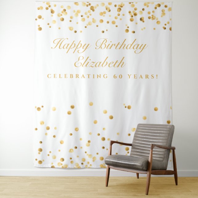 Tapete De Parede Fundo para Fotobooth Branco e Dourado de 60 Anos (In Situ)