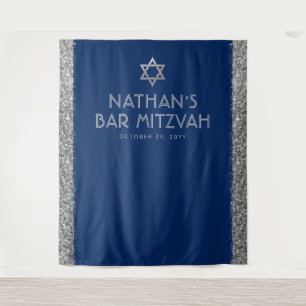 Tapete De Parede Fundo para Fotos de Bar Mitzvah Azul Prata