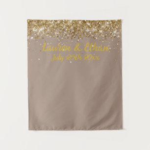 Tapete De Parede Fundo Personalizado Bege Cinza Dourado Glitter Fot