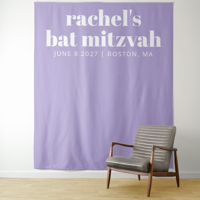 Tapete De Parede Fundo Personalizado Moderno de Bat Mitzvah Roxo (In Situ)