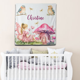Tapete De Parede Fundo Personalizado Nome Cogumelos Fadas Rosa