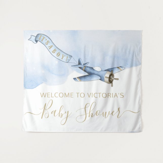 Tapete De Parede Fundo personalizado para chá de bebê de avião anti (Frente (Horizontal))