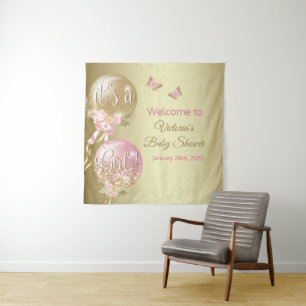 Tapete De Parede Fundo Personalizado para Chá de Bebê Menina