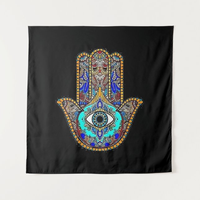 Tapete De Parede Fundo preto Design do Hamsa (Frente)