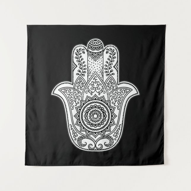 Tapete De Parede Fundo preto Design do Hamsa (Frente)