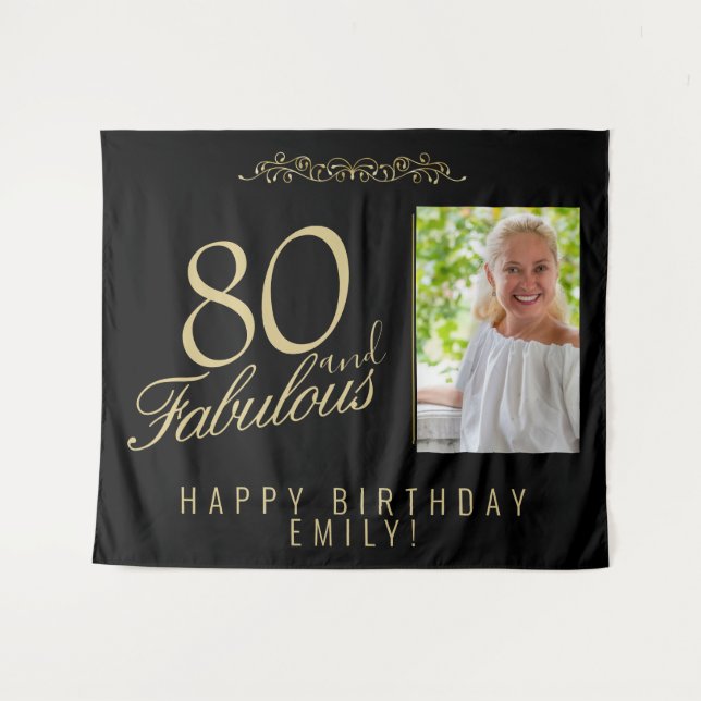 Tapete De Parede Fundo Preto para Foto de Aniversário de 80 e Fabul (Frente (Horizontal))