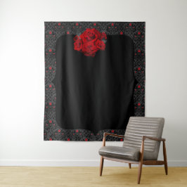 Tapete De Parede Fundo Romântico Preto e Vermelho Rosa Gótica