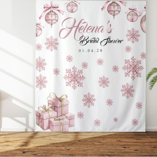 Tapete De Parede Fundo Rosa Floco de Neve | Chá de panela de invern (Criador carregado)