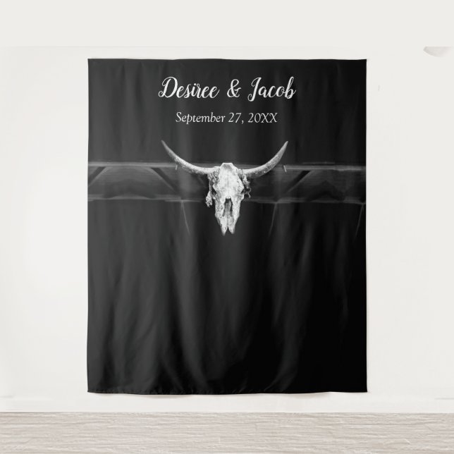 Tapete De Parede Fundo Rústico Preto e Branco de Crânio de Touro We (Frente)