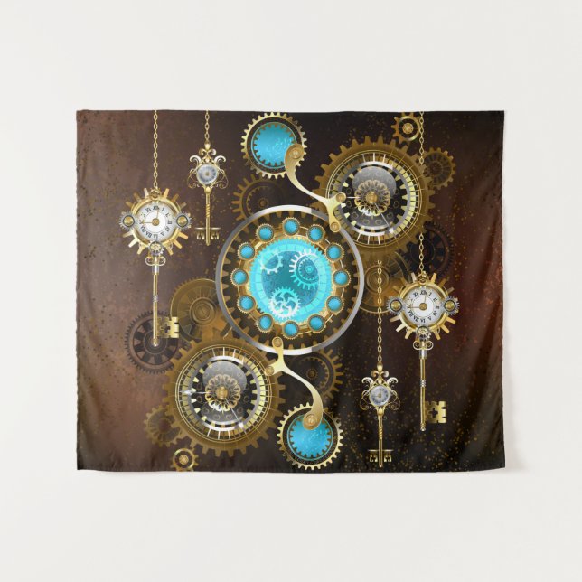 Tapete De Parede Fundo Rusty Steampunk com Lentes Turquesa (Frente (Horizontal))