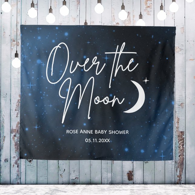Tapete De Parede Fundo Sobre A Lua Nome Data Chuvada de Bebê (Over The Moon Backdrop Name Date Baby Shower
)