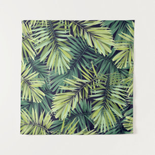 Tapete De Parede Fundo verde-claro com plantas tropicais. Seam