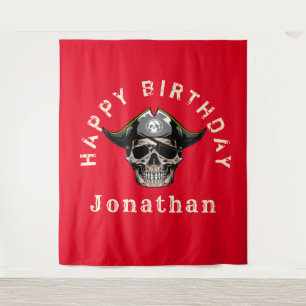 Tapete De Parede Fundo vermelho com caveira de pirata