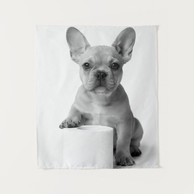Tapete De Parede Funny Aesthetic French Bulldog Toilet Paper Photo (Frente)