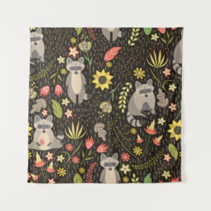 Tapete De Parede Funny Raccoons - Padrão de Ilustração de Vintage