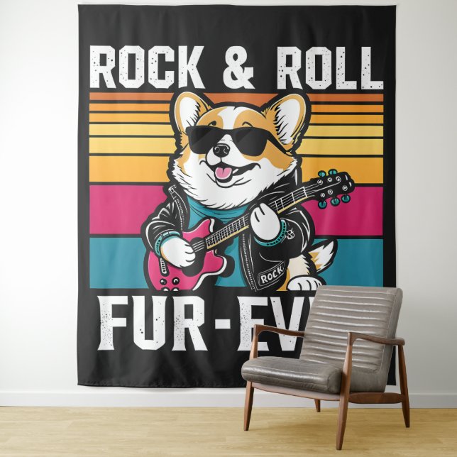 Tapete De Parede Fur-Ever Rock & Roll With A Rockin Corgi (In Situ)