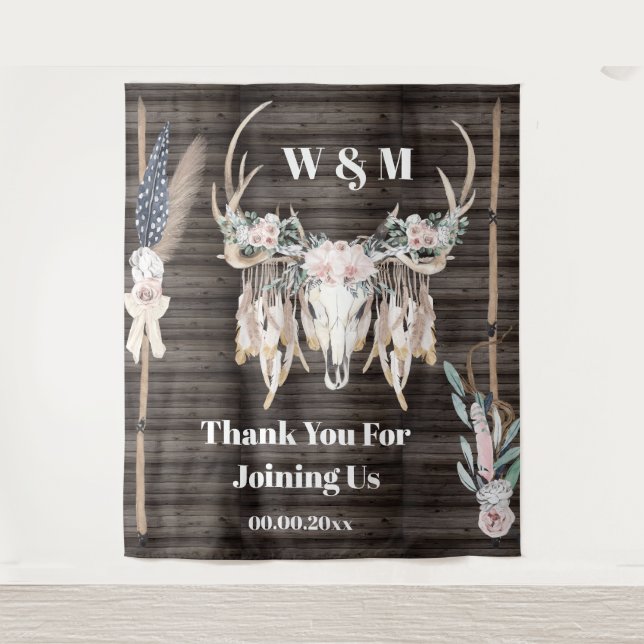 Tapete De Parede Galhadas Boho elevadas pena madeira rústico país (Frente)